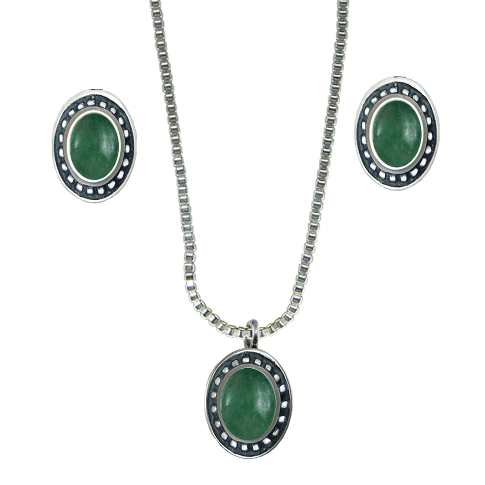 Sterling Silver Petite Necklace Earrings Set Jade